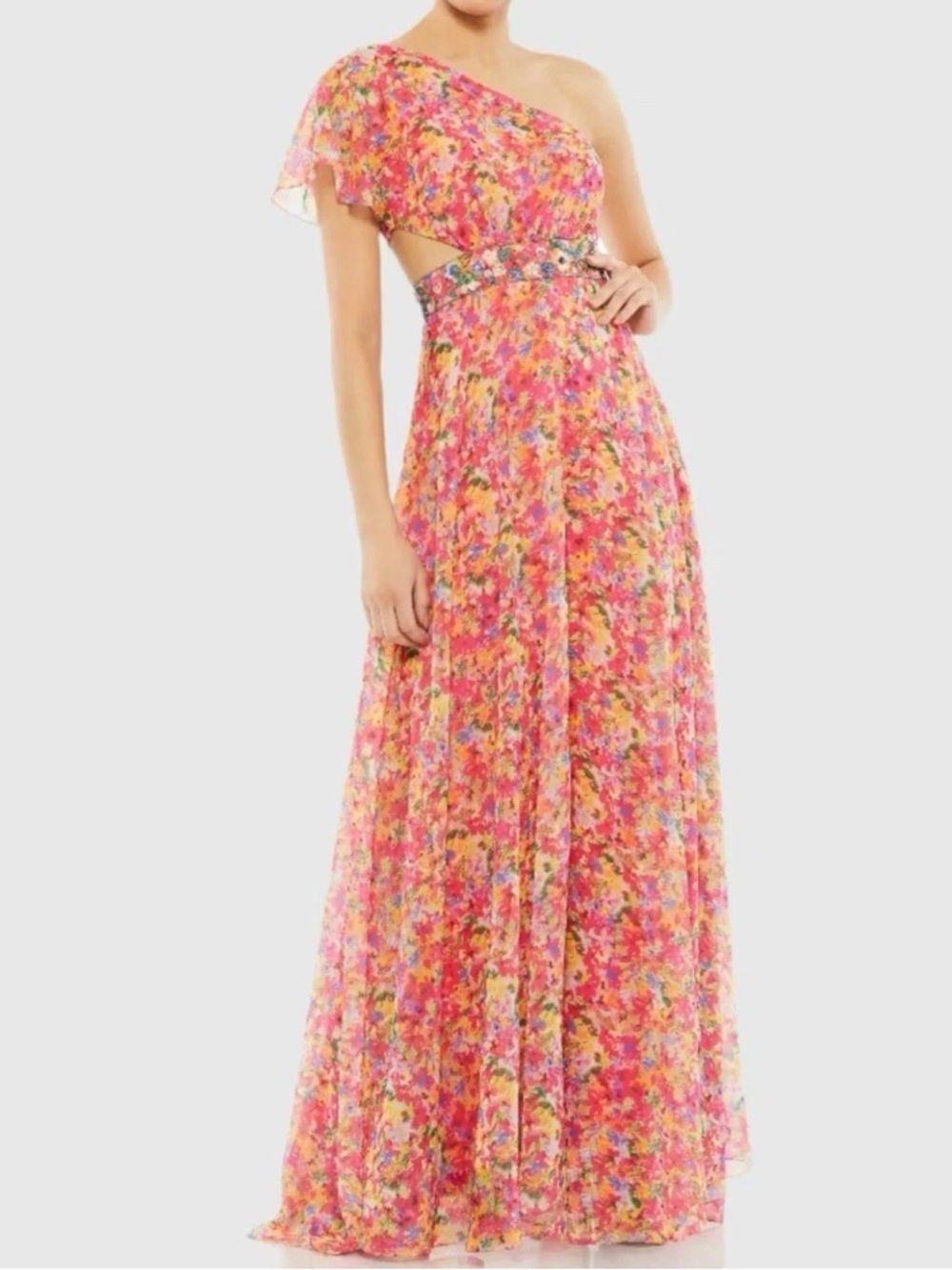 Floral One-Shoulder Pink Maxi Dress Size 2 New